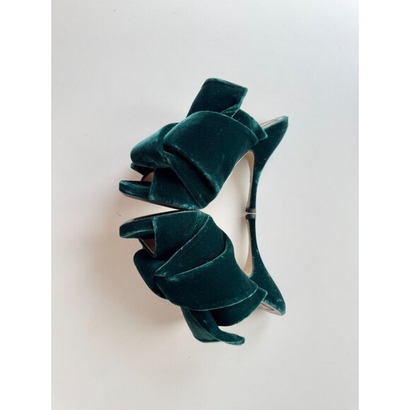 NWOB N.21 Dark Green Velvet Bow Knotted Peep Toe High Heel Mules, Size 36 - Picture 9 of 16